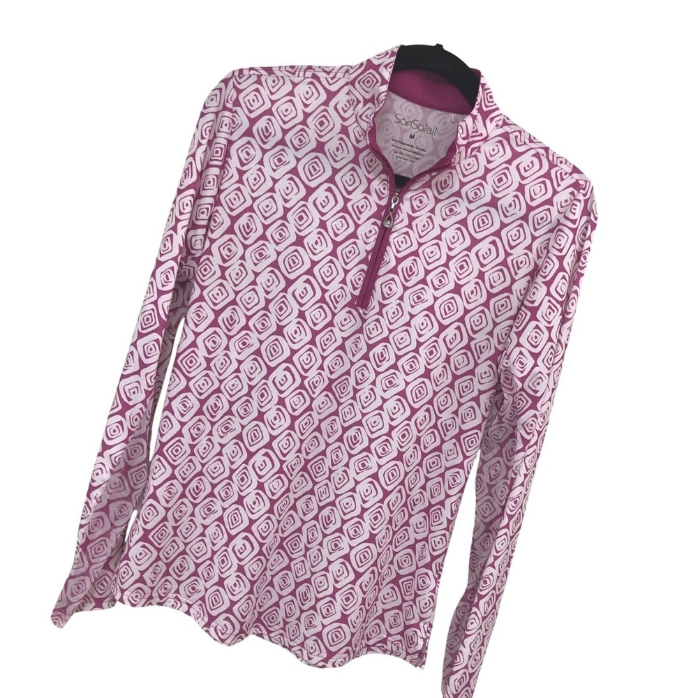 SanSoleil Quarter Zip Pullover UPF Golf Pickleball Beach Geometric Pink Womens M